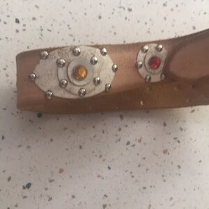 Linea Pelle Studded Leather Belt Y2K Western Boho Hippie Solid Brass